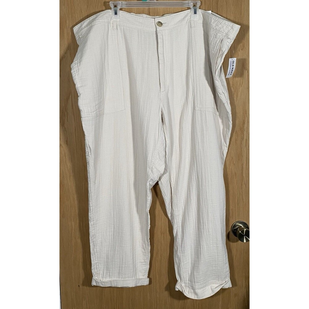 Old Navy High Rise Cargo Pants Beige Cotton Gauzy Coastal Women's Plus Sz 26 NWT